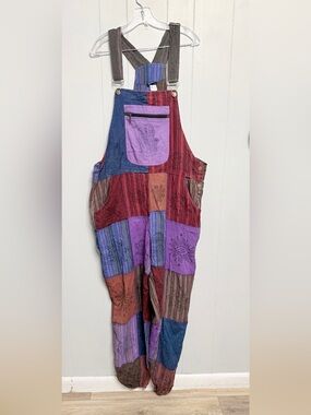 Patchwork Multicolor Cotton Overalls Jumpsuit